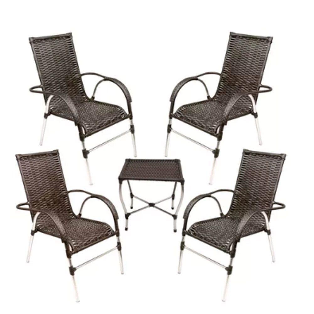 Kit 4 Cadeiras Poltrona E Mesa De Centro Vênus Trama Pedra Ferro - 1