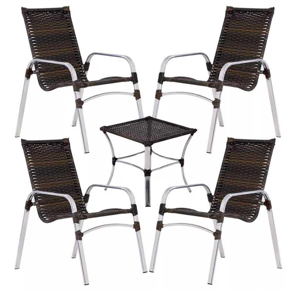 Jogo 4 Cadeiras Emily E Mesa Garden Em Alumínio Trama Pedra Ferro - 1