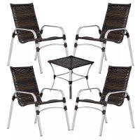 Jogo 4 Cadeiras Emily E Mesa Garden Em Alumínio Trama Pedra Ferro - 1