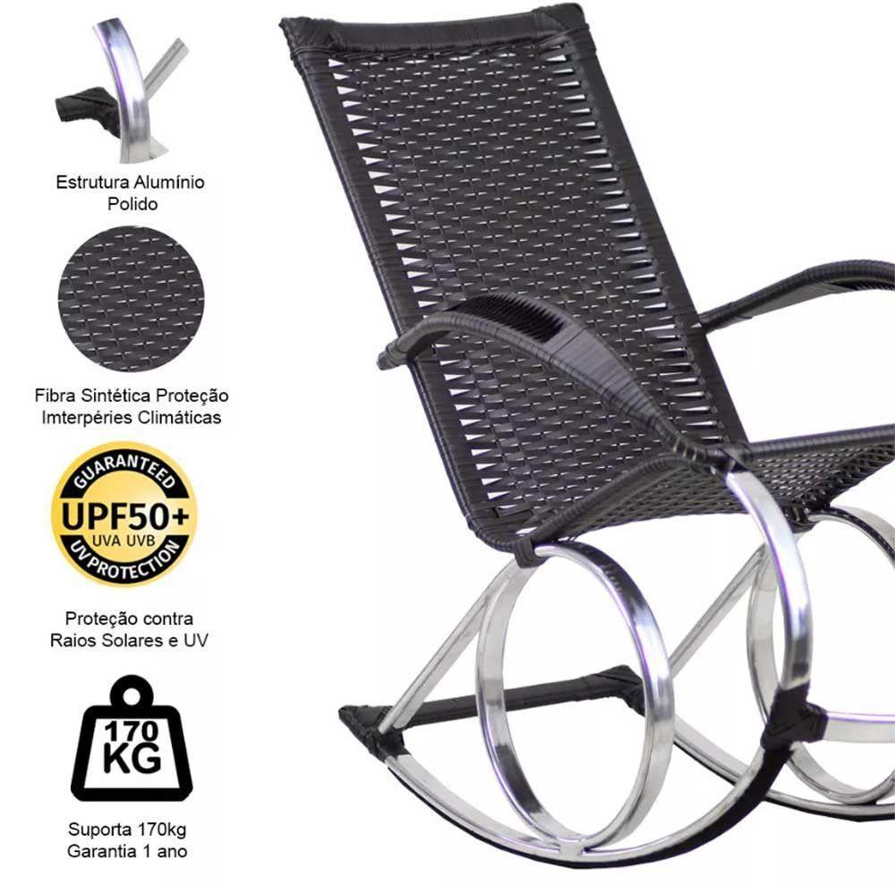 2 Cadeiras De Balanço Em Alumínio + 1 Mesa De Centro Trama Pedra Ferro - 3