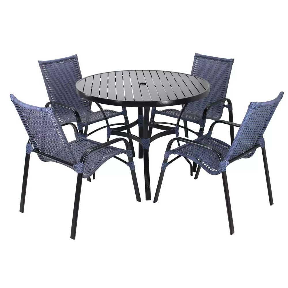 4 Cadeiras Emily E Mesa Roma Com Tampo Ripado Pedra Ferro - 1