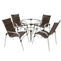 Jogo De Mesa Ascoli Com Cadeiras Emily Em Alumínio Trama Pedra Ferro - 1