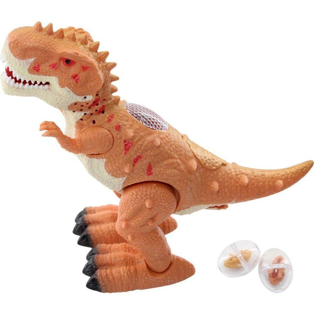 Dinossauro Miniatura T-rex Luz Som Movimento Bota Ovos Bege - 1