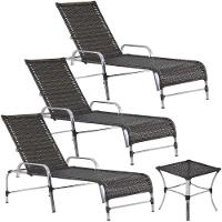 3 Espreguiçadeiras Catar Com Mesa Garden Para Piscina Trama Pedra Ferro - 1