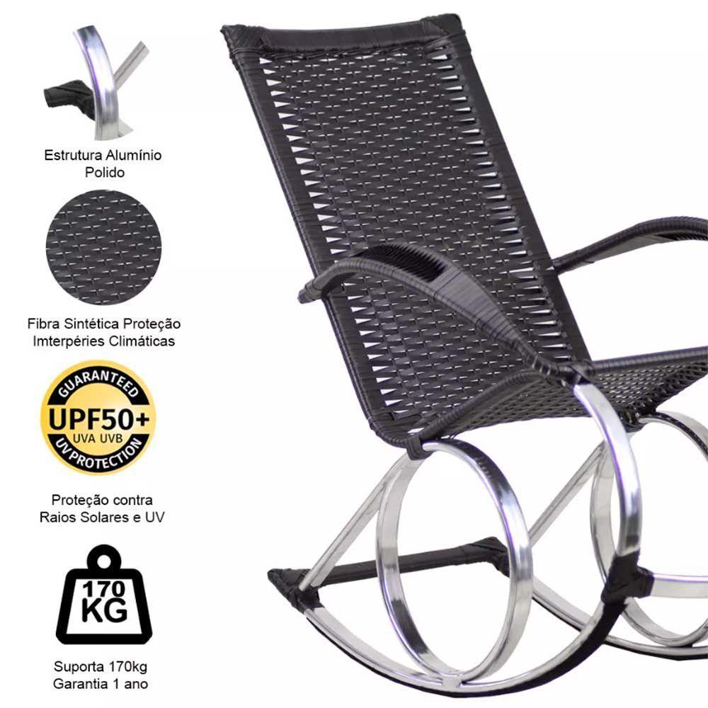 Cadeira De Balanço Em Alumínio Jardim Trama Pedra Ferro - 2