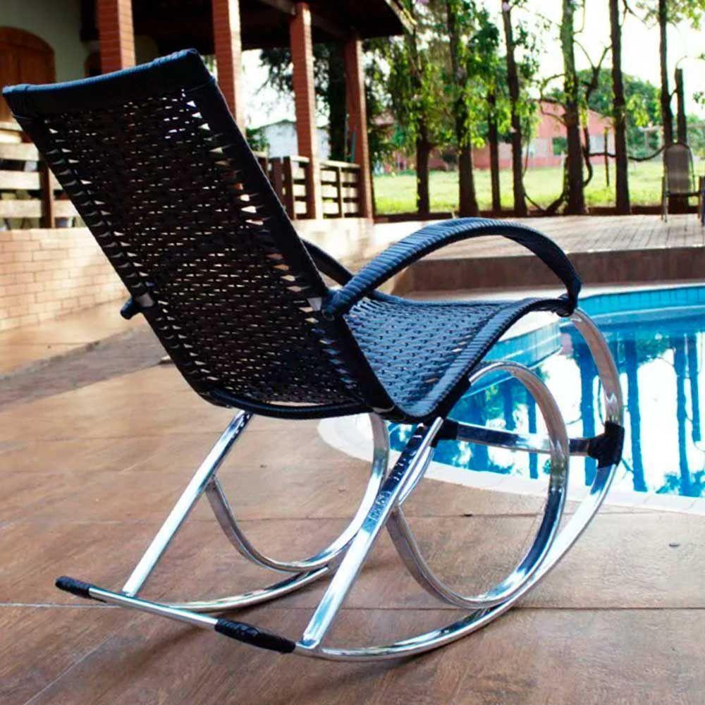 Cadeira De Balanço Em Alumínio Jardim Trama Pedra Ferro - 3