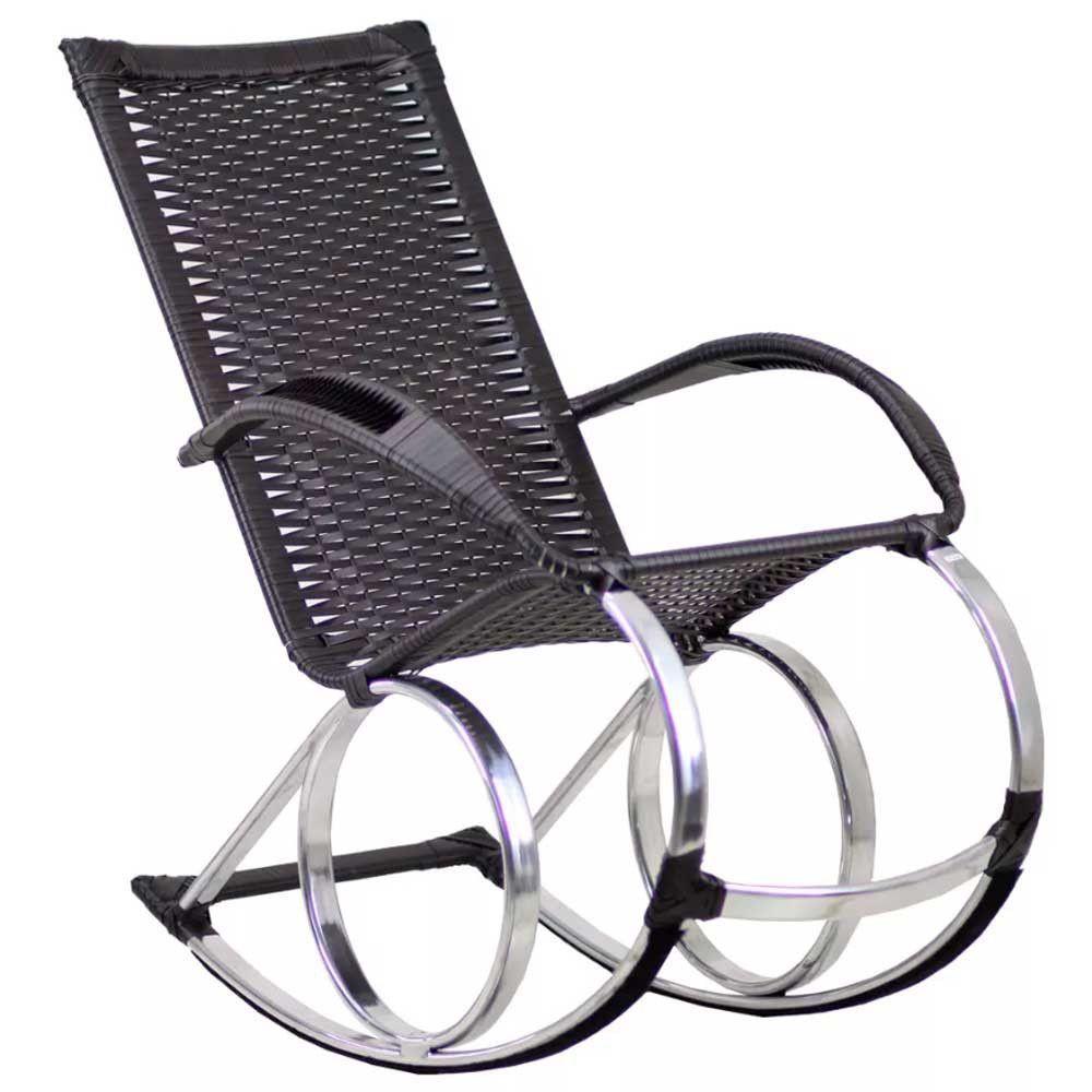 Cadeira De Balanço Em Alumínio Jardim Trama Pedra Ferro - 1