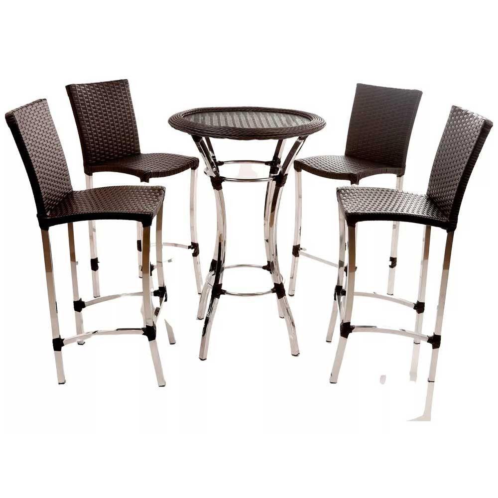 Conjunto 4 Banquetas E Bistrô Cannes Em Alumínio Trama Pedra Ferro - 1