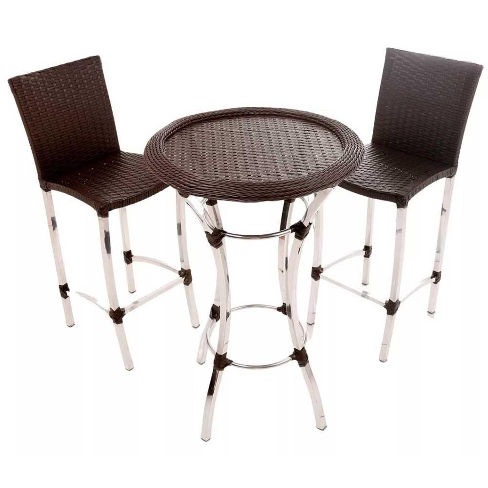 Conjunto 4 Banquetas E Bistrô Cannes Em Alumínio Trama Pedra Ferro - 6