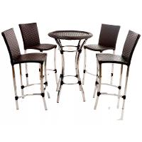 Conjunto 4 Banquetas E Bistrô Cannes Em Alumínio Trama Pedra Ferro - 1
