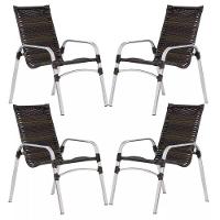 Jogo De 4 Cadeiras Emily Em Alumínio E Mesa De Centro Trama Pedra Ferro - 1