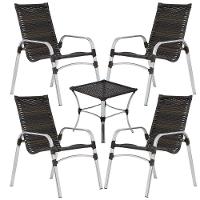 Jogo 4 Cadeiras Emily E Mesa Garden Em Alumínio Trama Pedra Ferro - 1