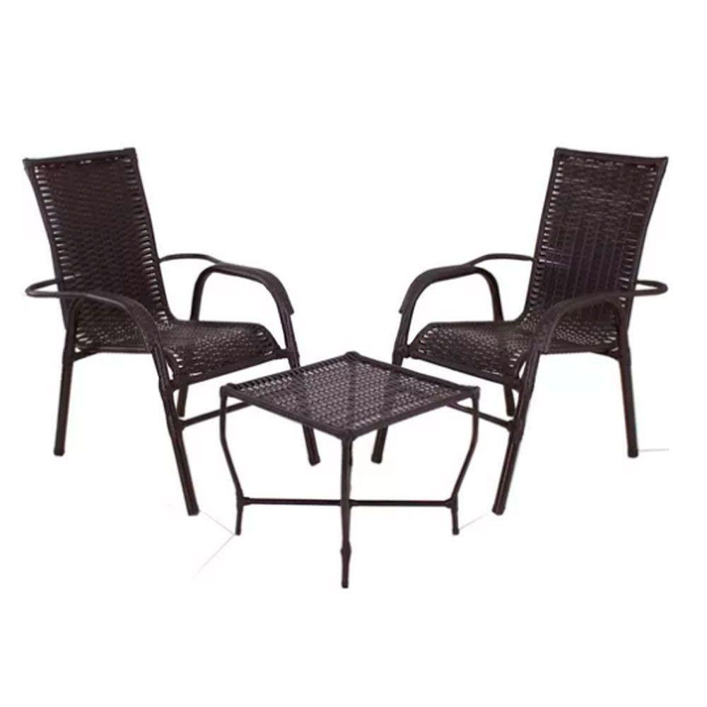 2 Cadeiras Em Ferro E Mesa De Centro Vênus Trama Argila - 2