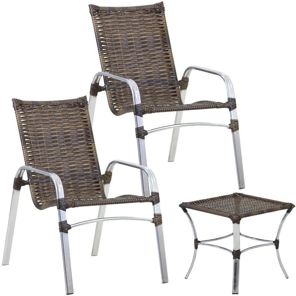 2 Cadeiras Emily Em Aluminio E Mesa De Centro  Argila - 1