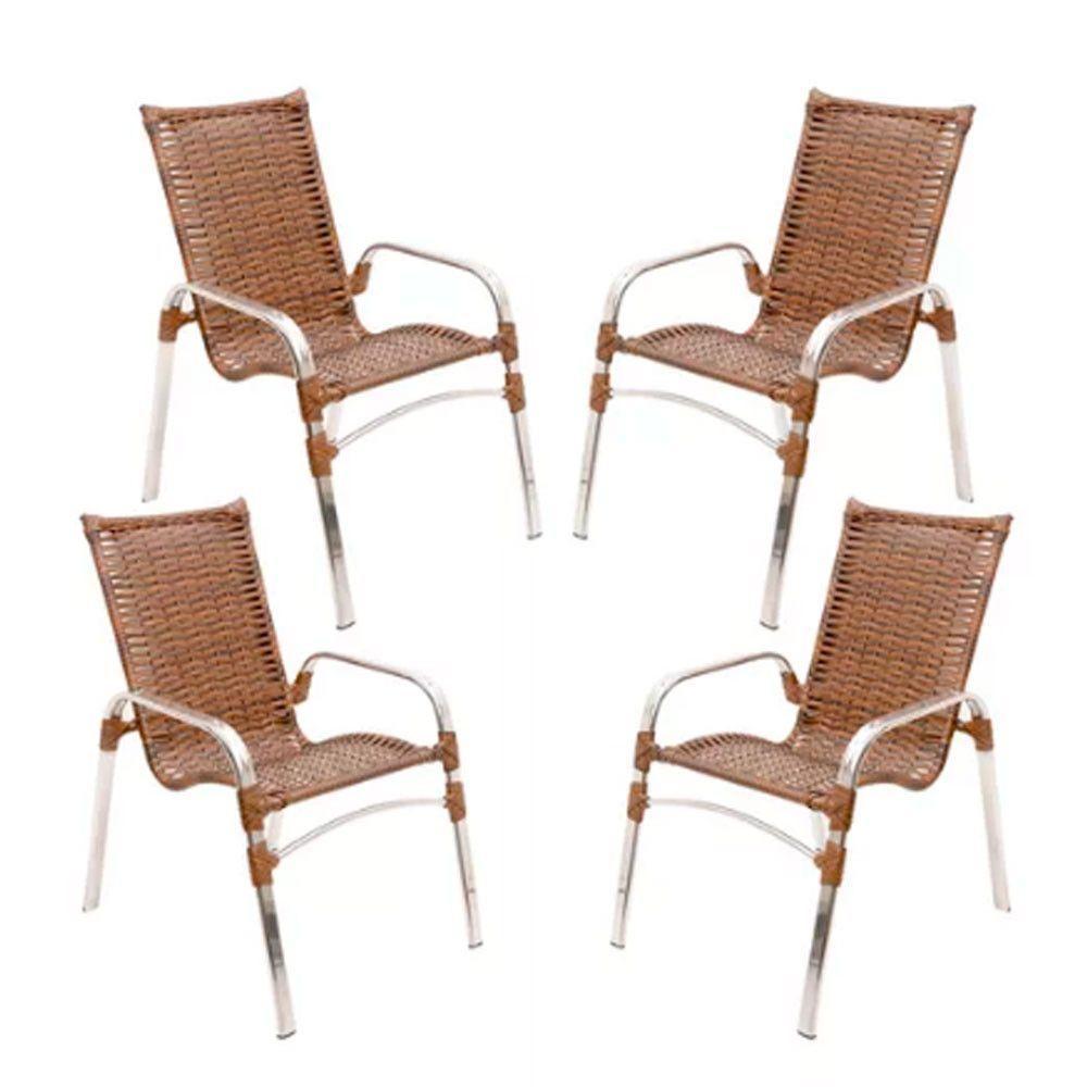 Jogo 4 Cadeiras Emily E Mesa Garden Em Alumínio Trama Argila - 1