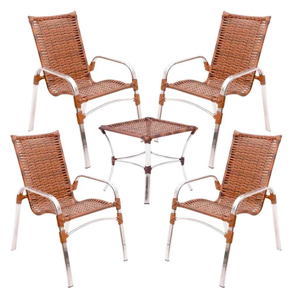 Jogo 4 Cadeiras Emily E Mesa Garden Em Alumínio Trama Argila - 1