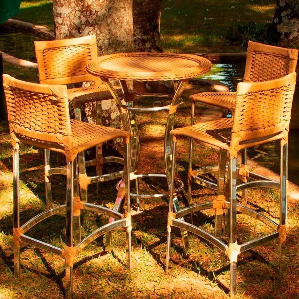 Conjunto De 3 Banquetas E Bistrô Em Alumínio  Argila - 2