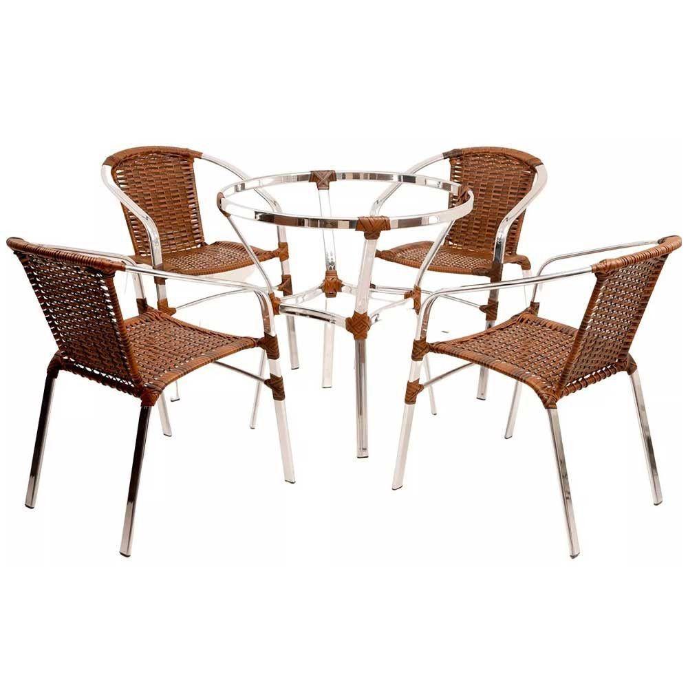 4 Cadeiras Floripa E Mesa Ascoli Em Alumínio Trama Argila - 1