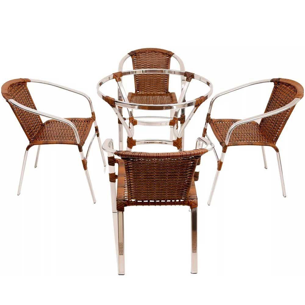 4 Cadeiras Floripa E Mesa Ascoli Em Alumínio Trama Argila - 5