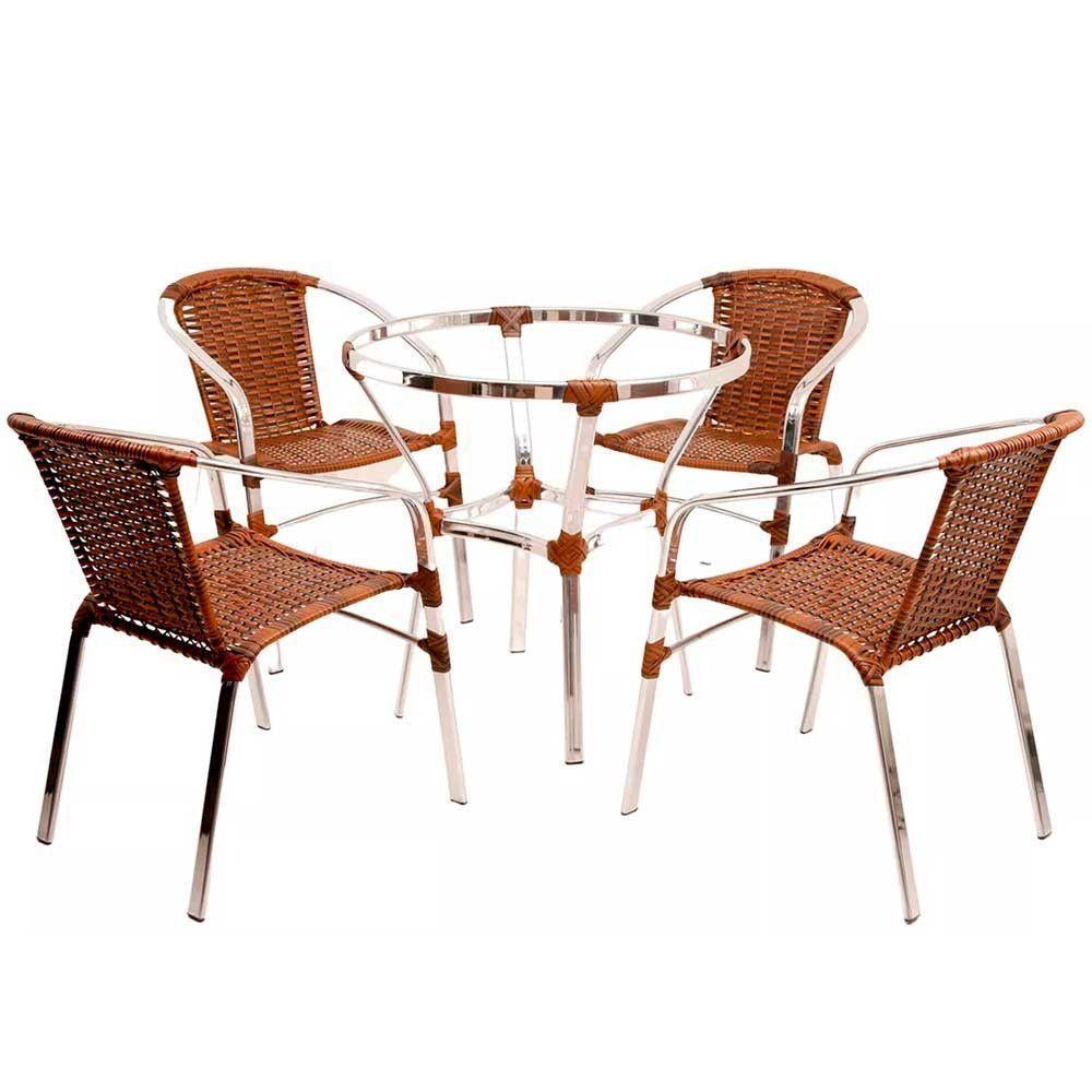 4 Cadeiras Floripa E Mesa Ascoli Em Alumínio  Argila - 1