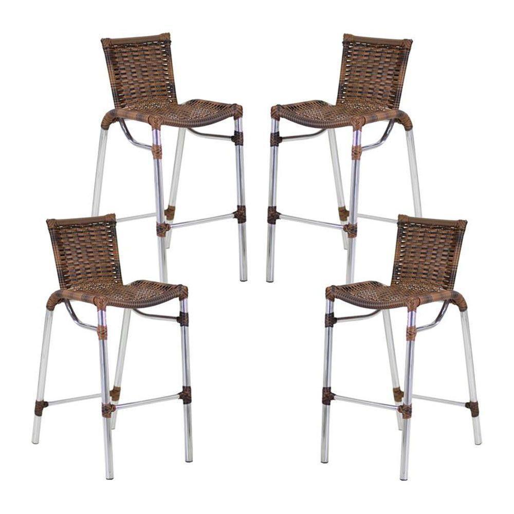 Kit 4 Banquetas Fortaleza Em Alumínio Alta Edícula Cozinha Argila - 1