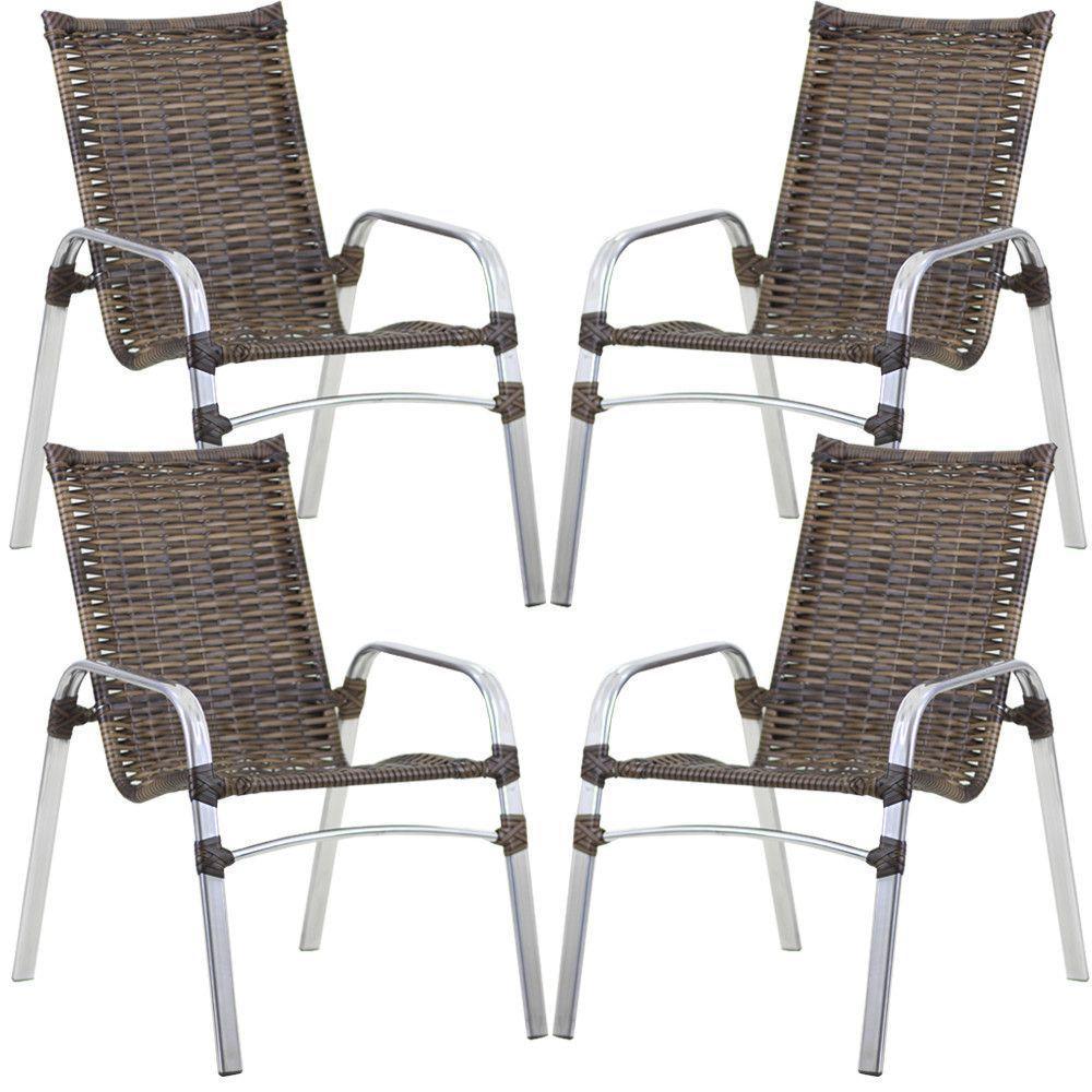 Jogo De 4 Cadeiras Emily Em Alumínio E Mesa De Centro Trama Argila - 1