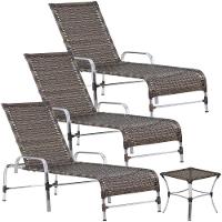 3 Espreguiçadeiras Catar Com Mesa Garden Para Piscina Trama Argila - 1