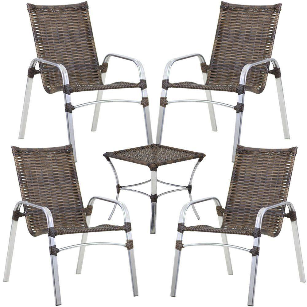 Jogo 4 Cadeiras Emily E Mesa Garden Em Alumínio Trama Argila - 1