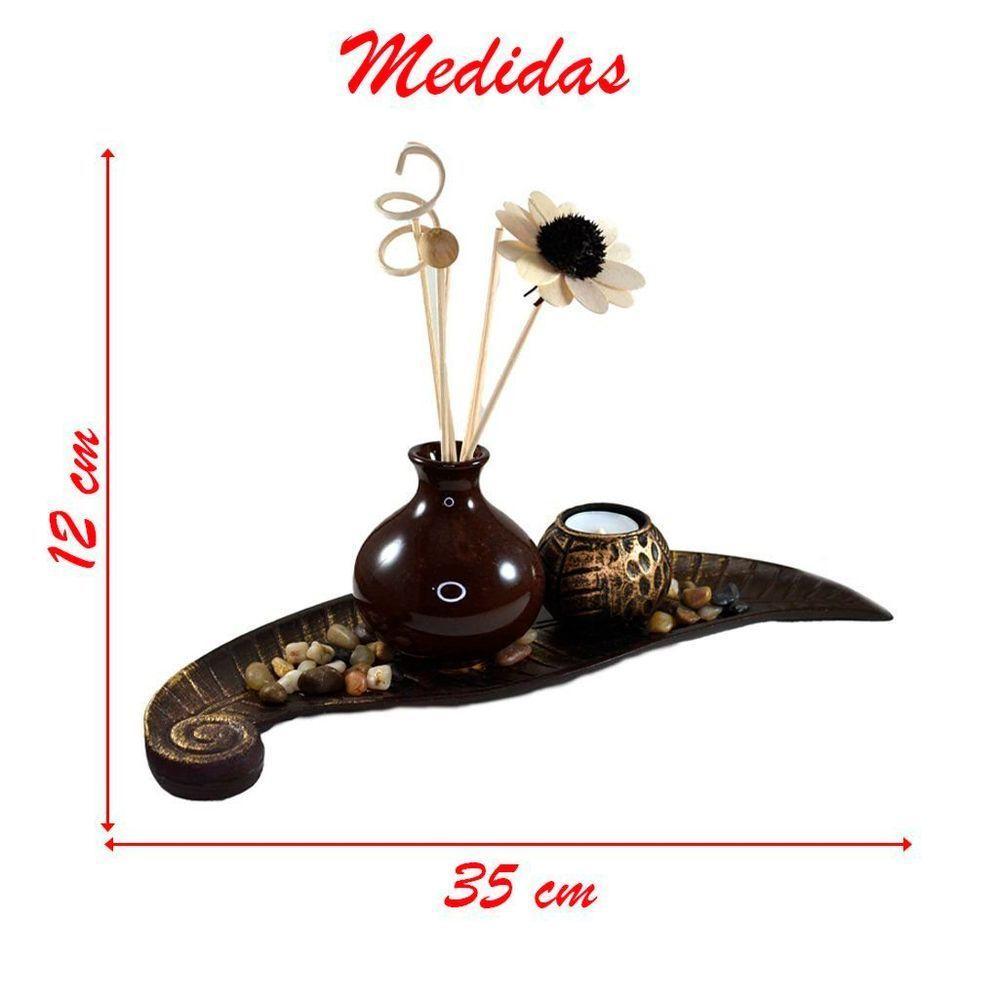 Conjunto Bandeja Flor Com Difusor Porta Velas Jardim Zen Resina 35cm - 2