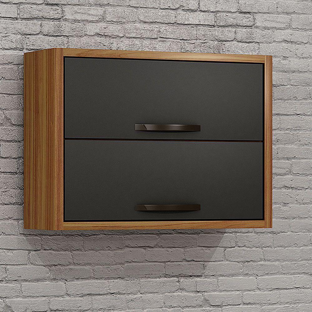 Armário Aéreo 2 Portas Letícia Chf Móveis Carvalho - Grafite - 1