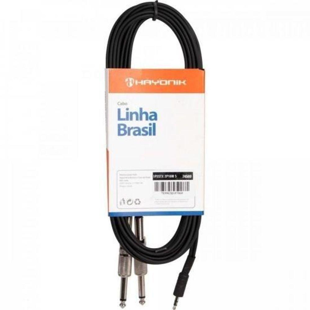 Cabo De áudio Linha Brasil P2 Estéreo X 2 P10 Mono 5m Preto Hayonik [f003] - 3