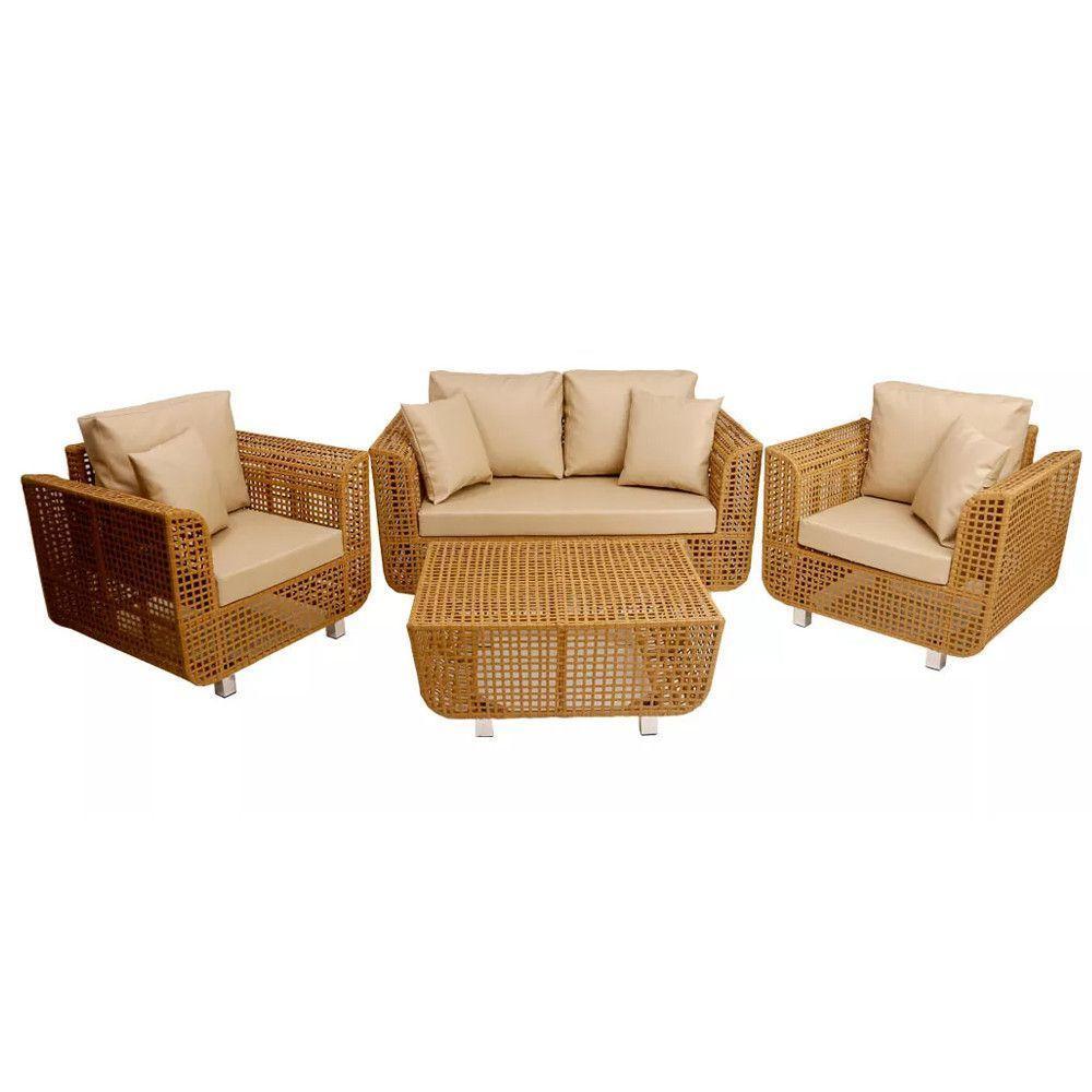 Jogo De Sofá E Poltronas Malibu Com Mesa Em Alumínio Avelã - 1