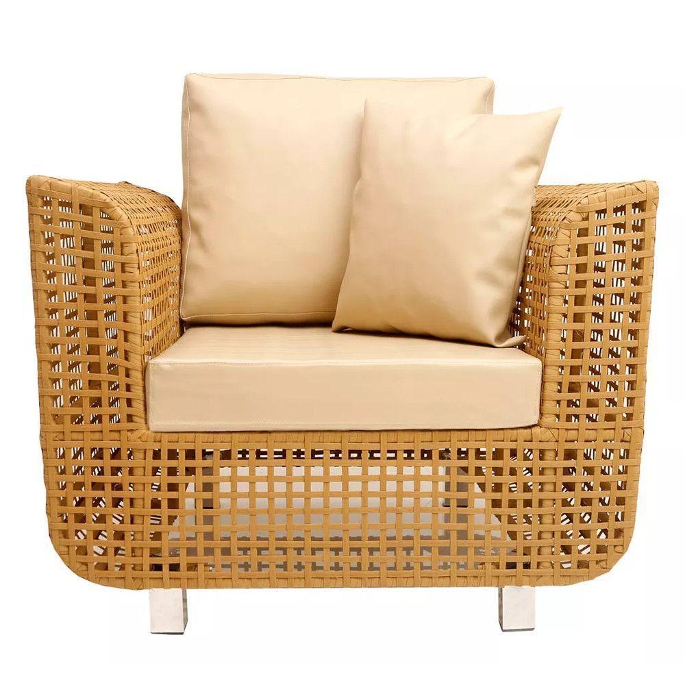 Jogo De Sofá E Poltronas Malibu Com Mesa Em Alumínio Avelã - 2