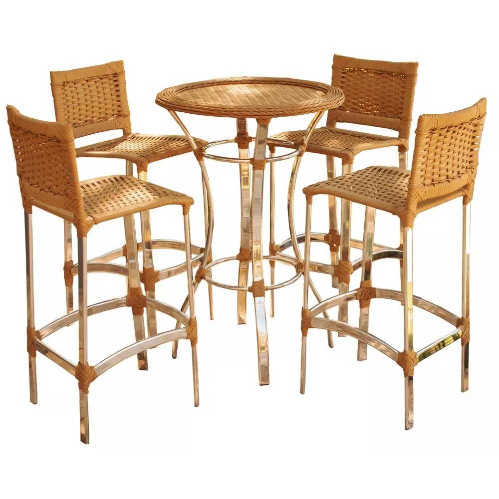 Conjunto De 3 Banquetas E Bistrô Em Alumínio  Avelã - 1