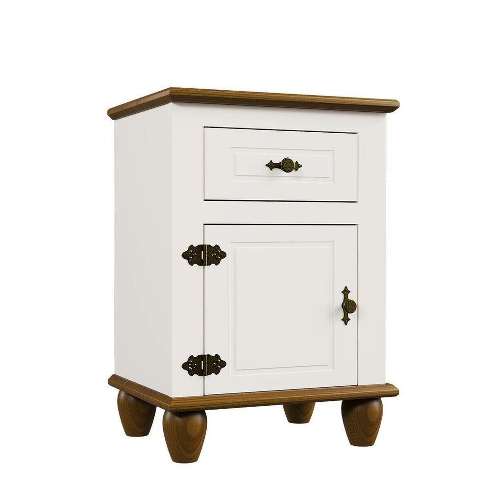 Mesa De Cabeceira Retrô Off White/nogueira - 1