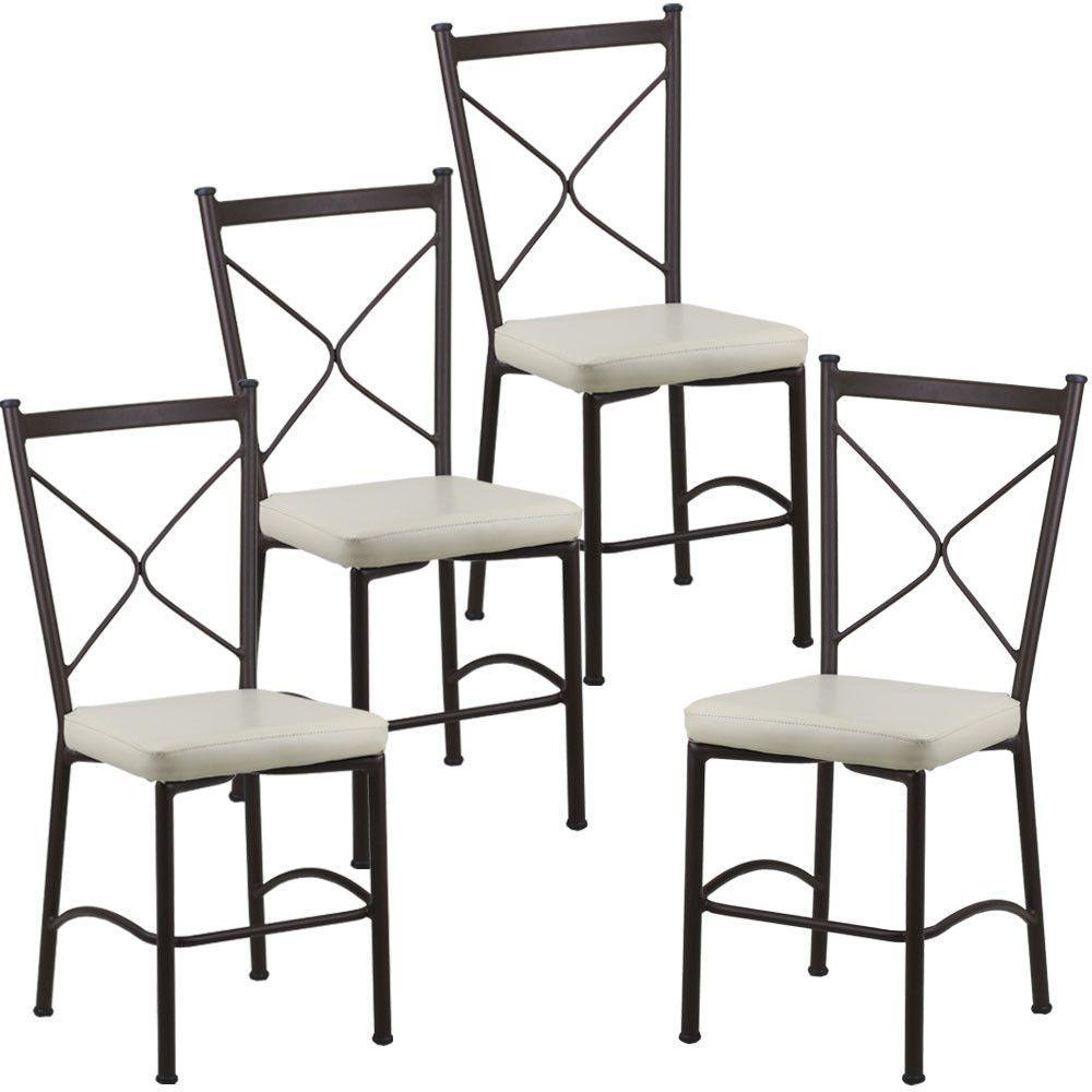 4 Cadeira Buffet Em Alumínio Para Cozinha, Restaurante, Marrom Com Bege - 1