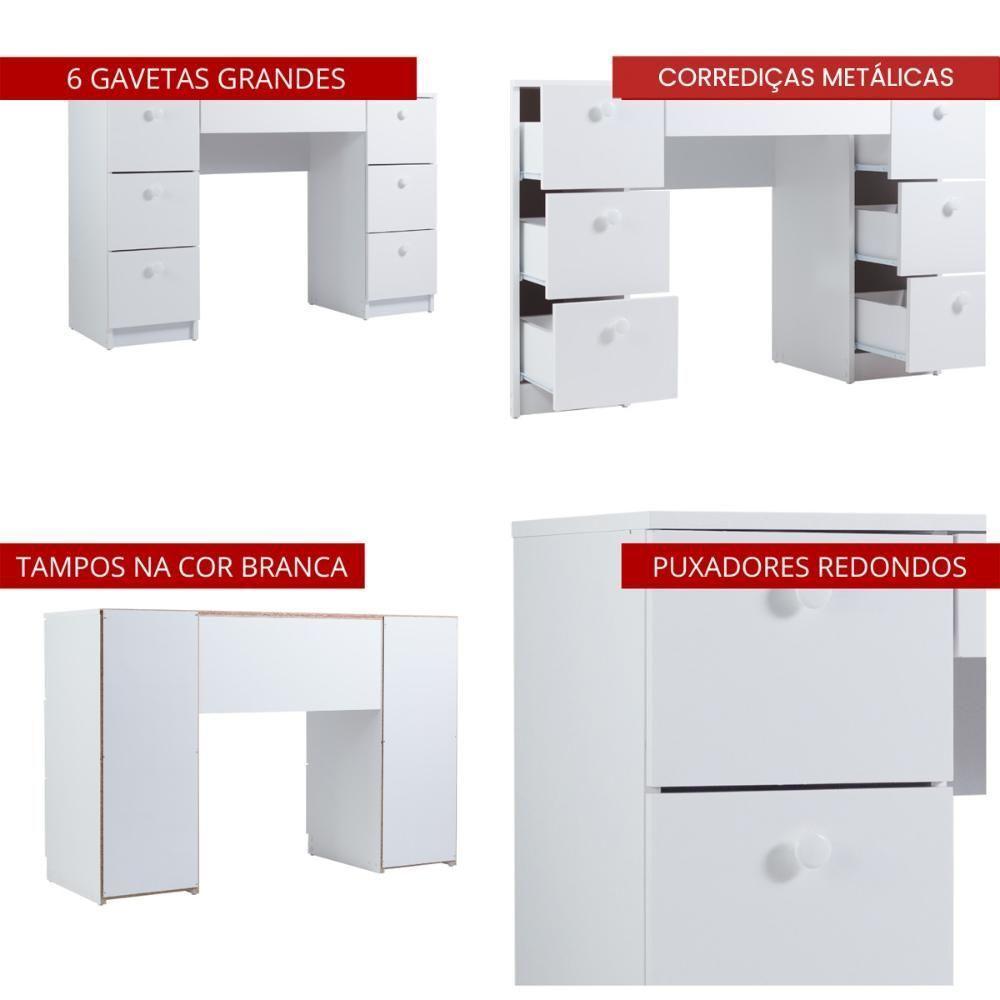 Mesa De Escritório Ditália 7 Gavetas Com Cadeira Pe-100 Branco - 3