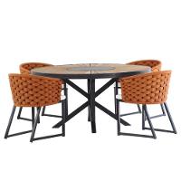 Kit 4 Cadeira Bali Alumínio Em Tricô Náutico E Mesa Trama Terra Cota - 1