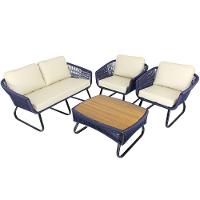 Conjunto Sofá E Poltronas Corda Alumínio Azul Marinho - 1