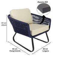 Conjunto Sofá E Poltronas Corda Alumínio Azul Marinho - 2