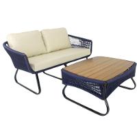 Conjunto Sofá E Poltronas Corda Alumínio Azul Marinho