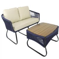 Conjunto Sofá E Poltronas Corda Alumínio Azul Marinho - 6