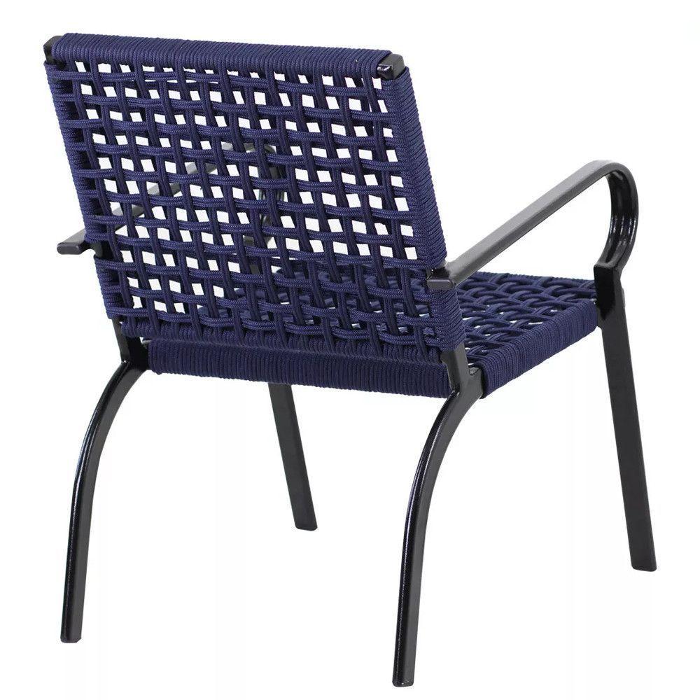 2 Cadeiras Corda Náutica E Mesa Tampo Ripado Trama Azul - 3