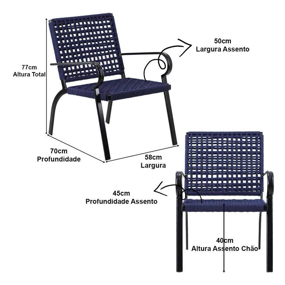 2 Cadeiras Corda Náutica E Mesa Tampo Ripado Trama Azul - 5