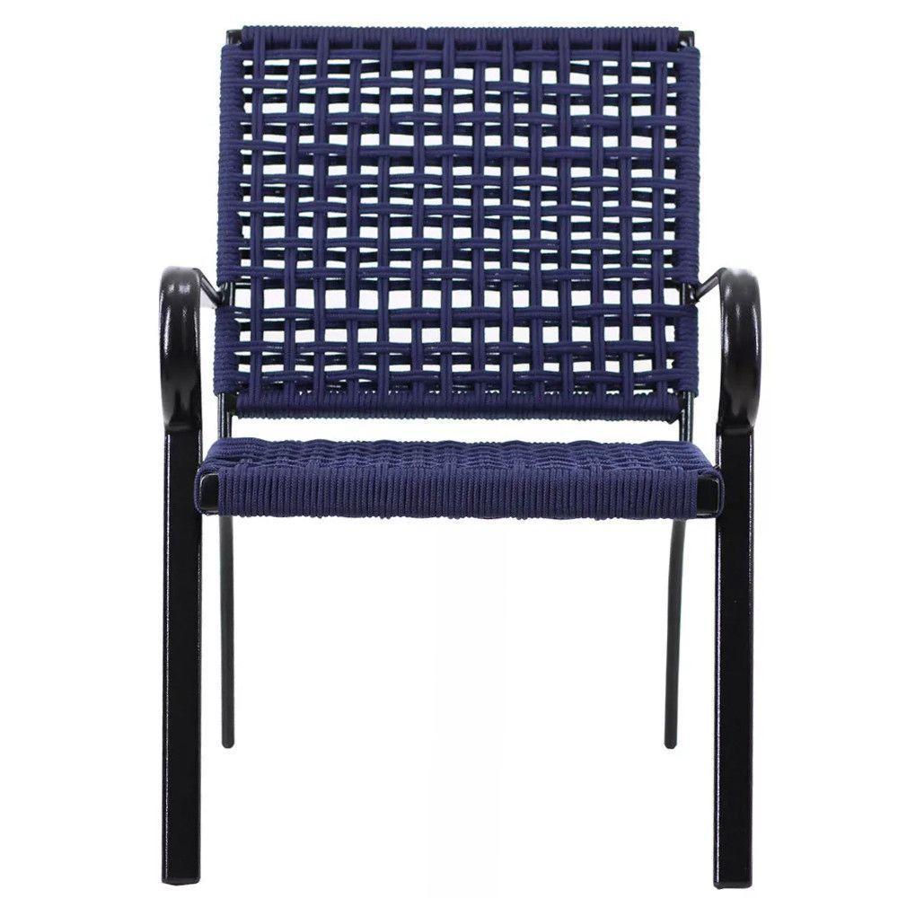 2 Cadeiras Corda Náutica E Mesa Tampo Ripado Trama Azul - 6