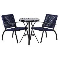 2 Cadeiras Corda Náutica E Mesa Tampo Ripado Trama Azul - 1