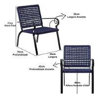 2 Cadeiras Corda Náutica E Mesa Tampo Ripado Trama Azul - 5