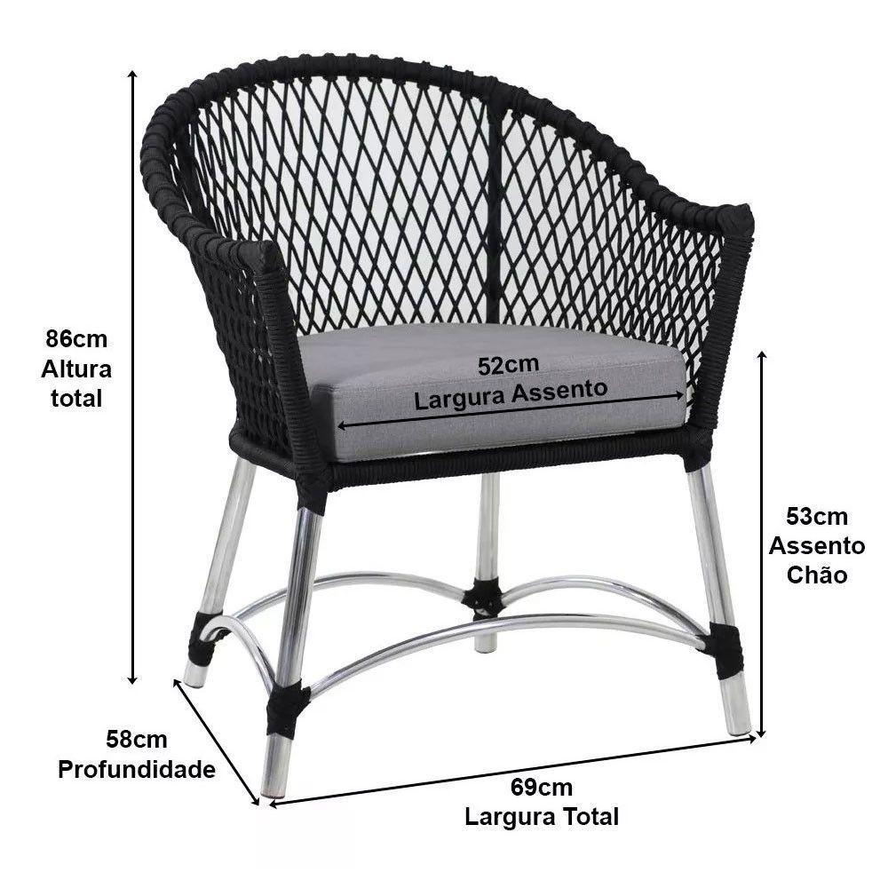 2 Poltronas Chile Em Corda Náutica Alumínio  Azul - 3