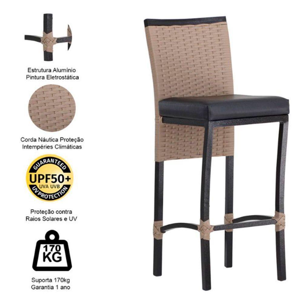 2 Banquetas Corda Náutica Alumínio Balcão Cozinha Bar Azul - 4