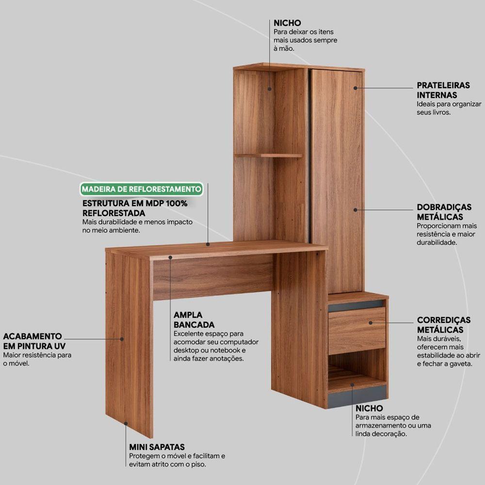 Escrivaninha Com Armário Office Luna Amêndola/grafito - 4